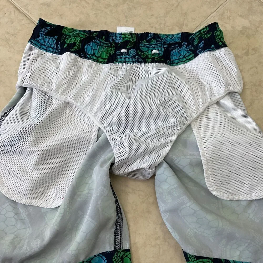 J. Crew Crewcuts Boys 14 Navy Sea Turtle Swim Trunks mesh lining drawstring